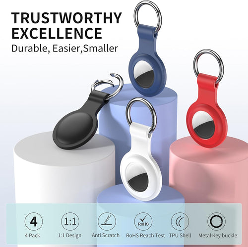 4 Pack Silicone Holder for Airtag,Soft Protective Keychain Case Compatible with Apple Airtags 1St & 2Nd Generation,Key Chain Ring Cover GPS Tracker Item Air Tagfinders for Kids,Bags,Luggages